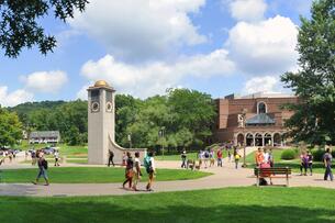 Students walk on campus at West Virginia State University.